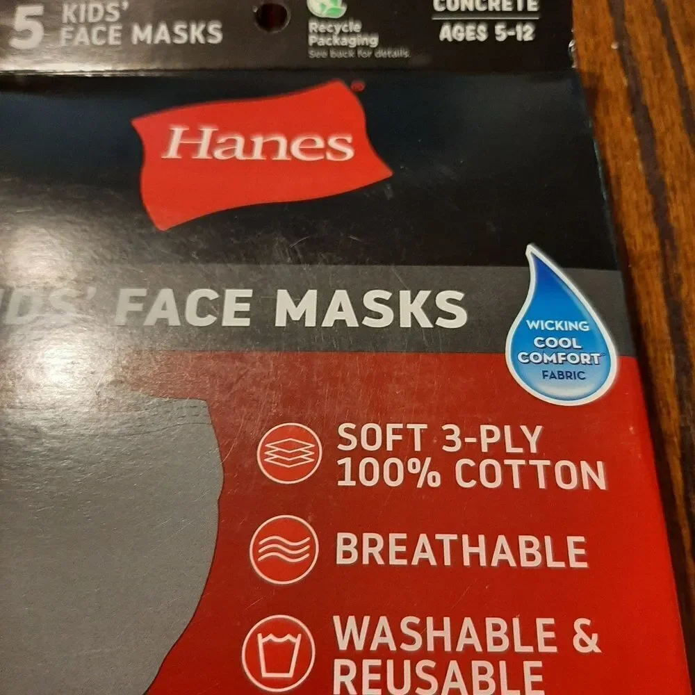 New 15 Grey Hanes Kids Youth 5-12 Hanes Cooling Wicking Breathable Facem…